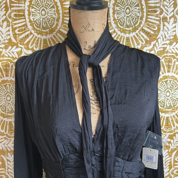 NWT Free People Meet Me There Tie Neck Button Front Blouse Top in Black size S - Picture 2 of 16
